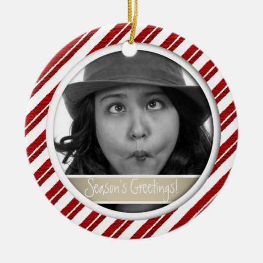 Candy Cane Stripe Ingelijste Vakantiefoto Ornament (Voorkant)