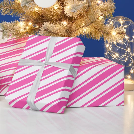 Candy Cane Stripe Kleurrijke Roze Kerstmis Cadeaupapier (Feestdagen)