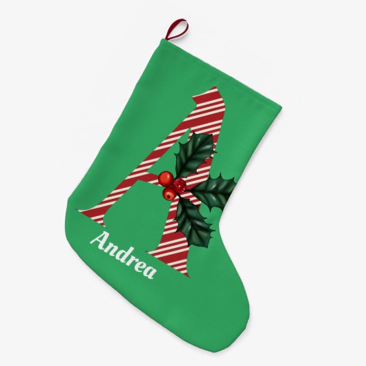Candy Cane Stripe Letter A Grote Kerstsok (Voorkant (Hangend))