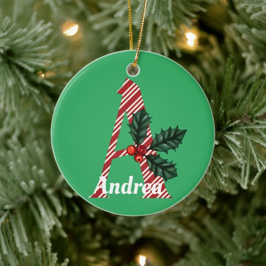 Candy Cane Stripe Letter A Large Kerstmis Keramisch Ornament (Boom)