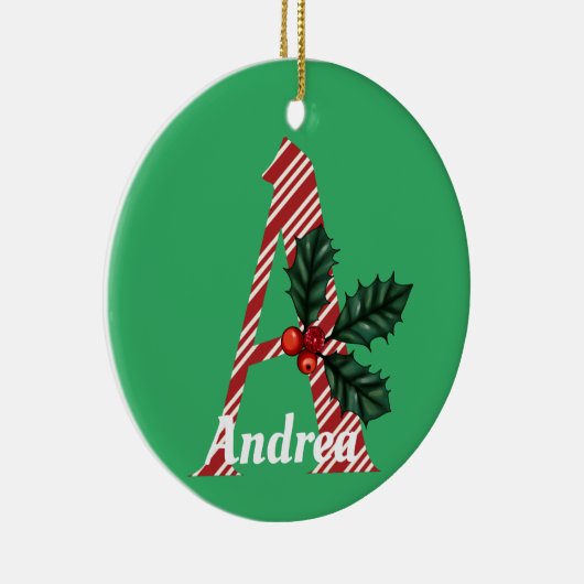 Candy Cane Stripe Letter A Large Kerstmis Keramisch Ornament (Rechts)
