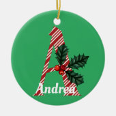 Candy Cane Stripe Letter A Large Kerstmis Keramisch Ornament (Voorkant)