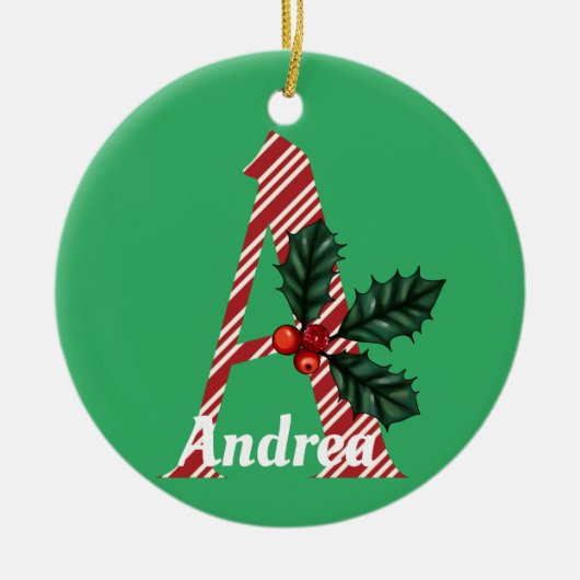 Candy Cane Stripe Letter A Large Kerstmis Keramisch Ornament (Voorkant)