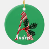 Candy Cane Stripe Letter A Large Kerstmis Keramisch Ornament (Achterkant)