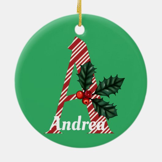Candy Cane Stripe Letter A Large Kerstmis Keramisch Ornament (Achterkant)
