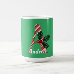 Candy Cane Stripe Letter A Large Kerstmis Koffiemok