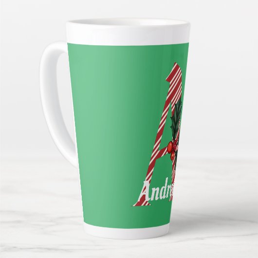 Candy Cane Stripe Letter A Large Kerstmis Latte Mok (Linkerhoek)