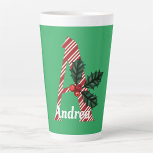 Candy Cane Stripe Letter A Large Kerstmis Latte Mok