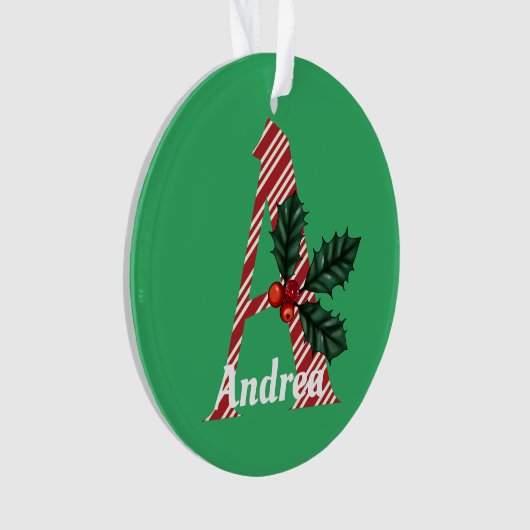 Candy Cane Stripe Letter A Large Kerstmis Ornament (voorkant)