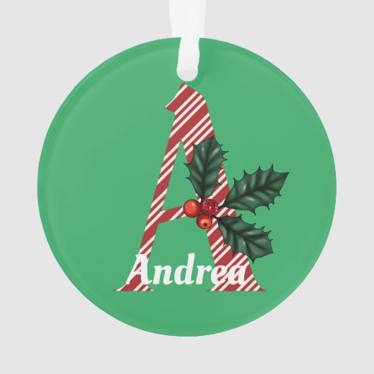 Candy Cane Stripe Letter A Large Kerstmis Ornament (achterkant)