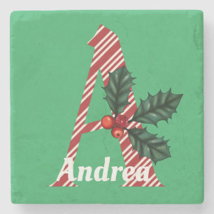 Candy Cane Stripe Letter A Large Kerstmis Stenen Onderzetter