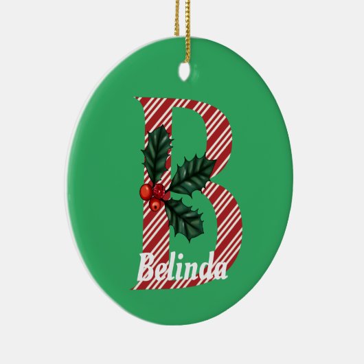 Candy Cane Stripe Letter B Grote Kerstmis Keramisch Ornament (Rechts)