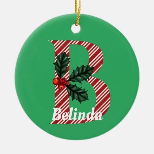 Candy Cane Stripe Letter B Grote Kerstmis Keramisch Ornament (Voorkant)