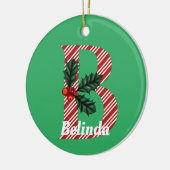 Candy Cane Stripe Letter B Grote Kerstmis Keramisch Ornament (Links)