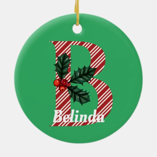 Candy Cane Stripe Letter B Grote Kerstmis Keramisch Ornament (Achterkant)