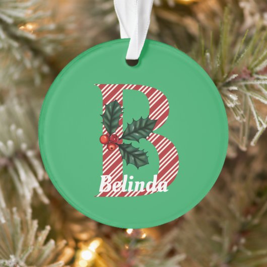 Candy Cane Stripe Letter B Grote Kerstmis Ornament (Boom)