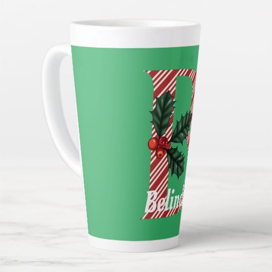 Candy Cane Stripe Letter B Large Kerstlatte Latte Mok (Linkerhoek)