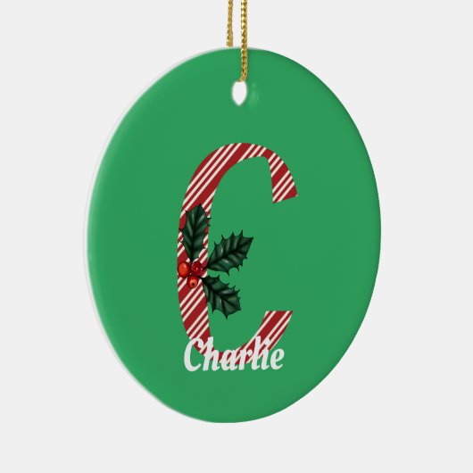 Candy Cane Stripe Letter C Grote Kerstmis Keramisch Ornament (Rechts)