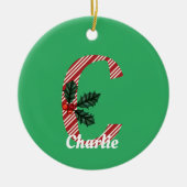 Candy Cane Stripe Letter C Grote Kerstmis Keramisch Ornament (Voorkant)