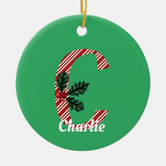 Candy Cane Stripe Letter C Grote Kerstmis Keramisch Ornament (Voorkant)