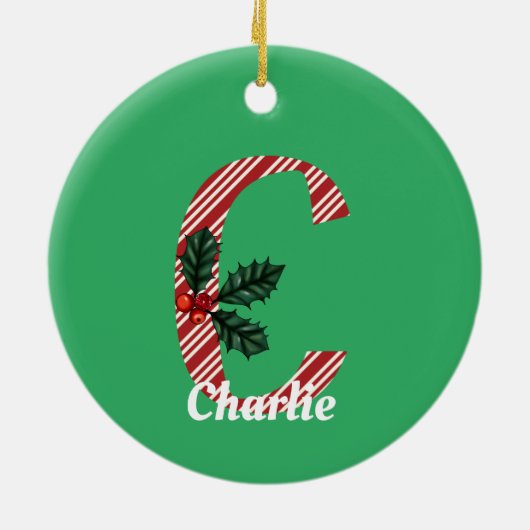 Candy Cane Stripe Letter C Grote Kerstmis Keramisch Ornament (Achterkant)