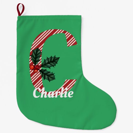 Candy Cane Stripe Letter C Grote Kerstmis Kerstsok (Voorkant)