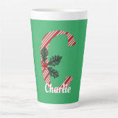 Candy Cane Stripe Letter C Grote Kerstmis Latte Mok (Voorkant)