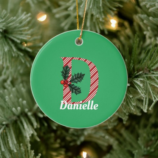 Candy Cane Stripe Letter D Kerstmis Keramisch Ornament (Boom)