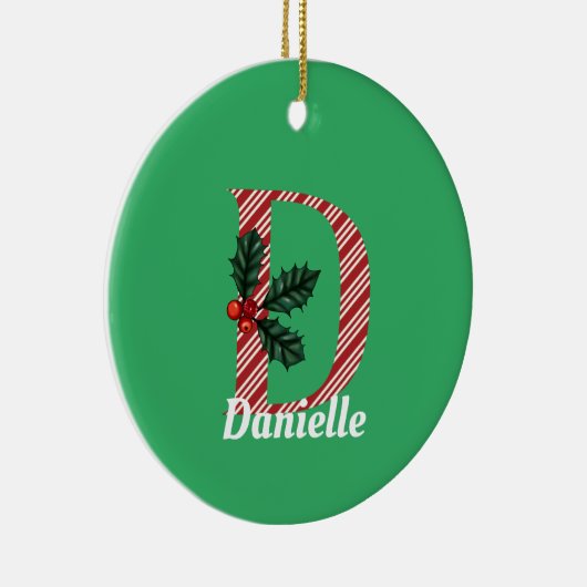 Candy Cane Stripe Letter D Kerstmis Keramisch Ornament (Rechts)