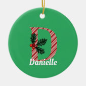 Candy Cane Stripe Letter D Kerstmis Keramisch Ornament (Voorkant)