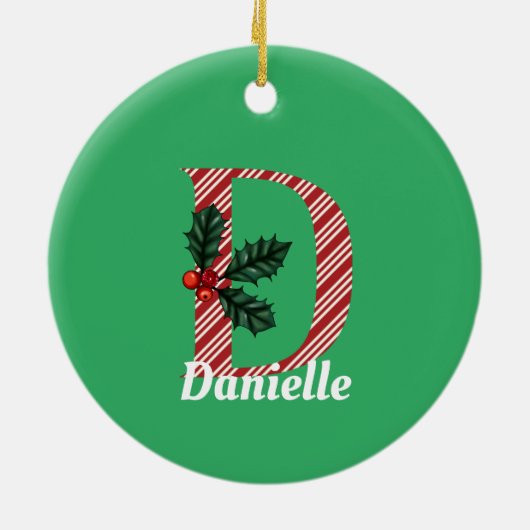 Candy Cane Stripe Letter D Kerstmis Keramisch Ornament (Achterkant)