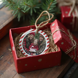 Candy Cane Stripe Noordpool Express Familiefoto Keramisch Ornament