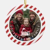 Candy Cane Stripe Noordpool Express Familiefoto Keramisch Ornament (Voorkant)