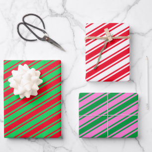 Candy Cane Stripe Red Green Roze Kerstmis Inpakpapier Vel