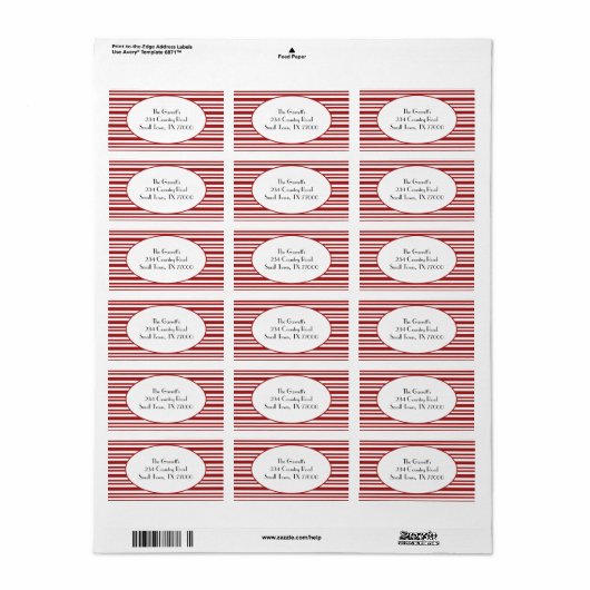 Candy Cane Stripe Red-kerstadres Etiket (Full Sheet)