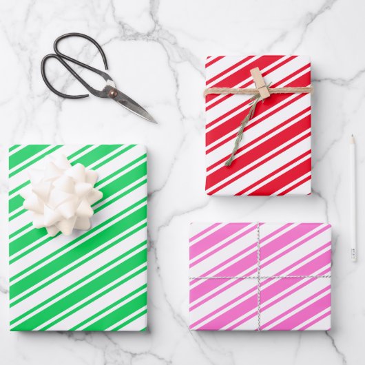 Candy Cane Stripe Rood Groen Wit Roze Kerstmis Inpakpapier Vel (Voorkant)