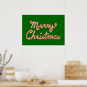 Candy Cane Striped Merry Kerstmis Poster (Keuken)