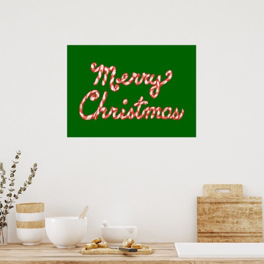 Candy Cane Striped Merry Kerstmis Poster (Keuken)