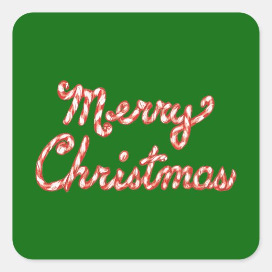 Candy Cane Striped Merry Kerstmis Vierkante Sticker (Voorkant)