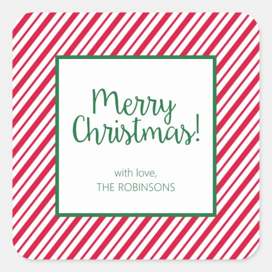 Candy Cane Striped Vierkante Sticker (Voorkant)