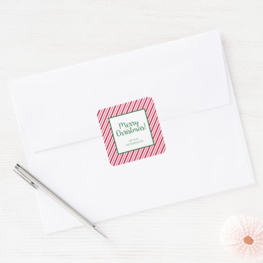Candy Cane Striped Vierkante Sticker (Envelop)