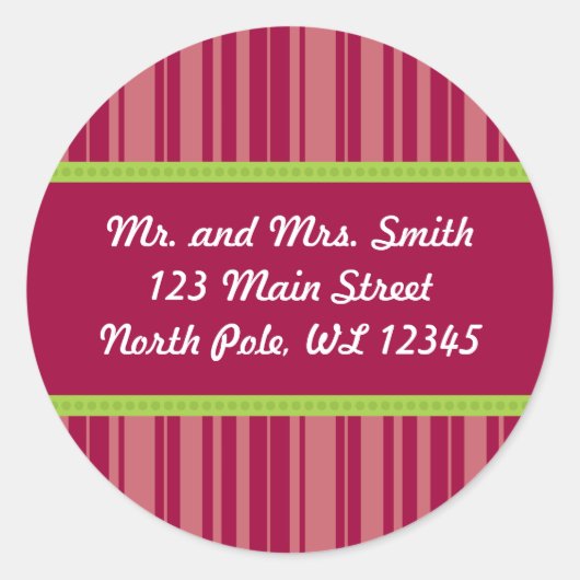 Candy Cane Stripes Adreslabel - Gereviseerd Ronde Sticker (Voorkant)