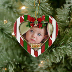 Candy Cane Stripes Cute Photo Template Keramisch Ornament