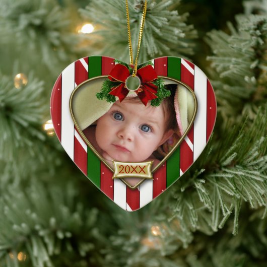 Candy Cane Stripes Cute Photo Template Keramisch Ornament (Boom)