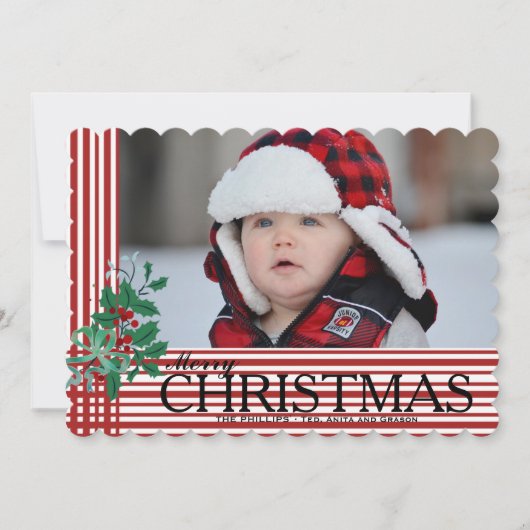 Candy Cane Stripes Horizontale Photo Holiday Card Feestdagenkaart (Voorkant)