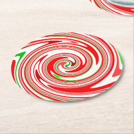 Candy Cane Stripes kerstrood wit groen Ronde Kartonnen Onderzetter