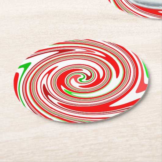 Candy Cane Stripes kerstrood wit groen Ronde Kartonnen Onderzetter (Gebogen)