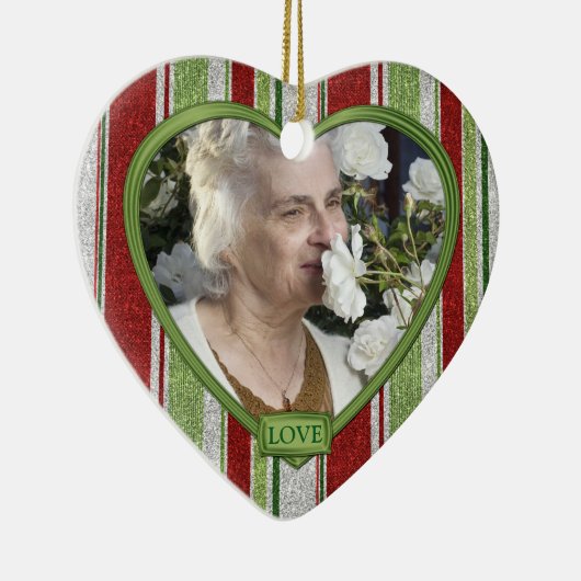 Candy Cane Stripes Memorial Hartfoto Kerst Keramisch Ornament (Rechts)