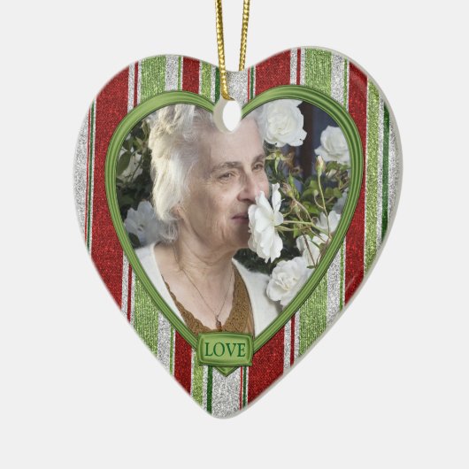 Candy Cane Stripes Memorial Hartfoto Kerst Keramisch Ornament (Links)