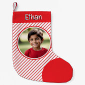 Candy Cane Stripes Red and White Custom Photo Kleine Kerstsok (Voorkant)